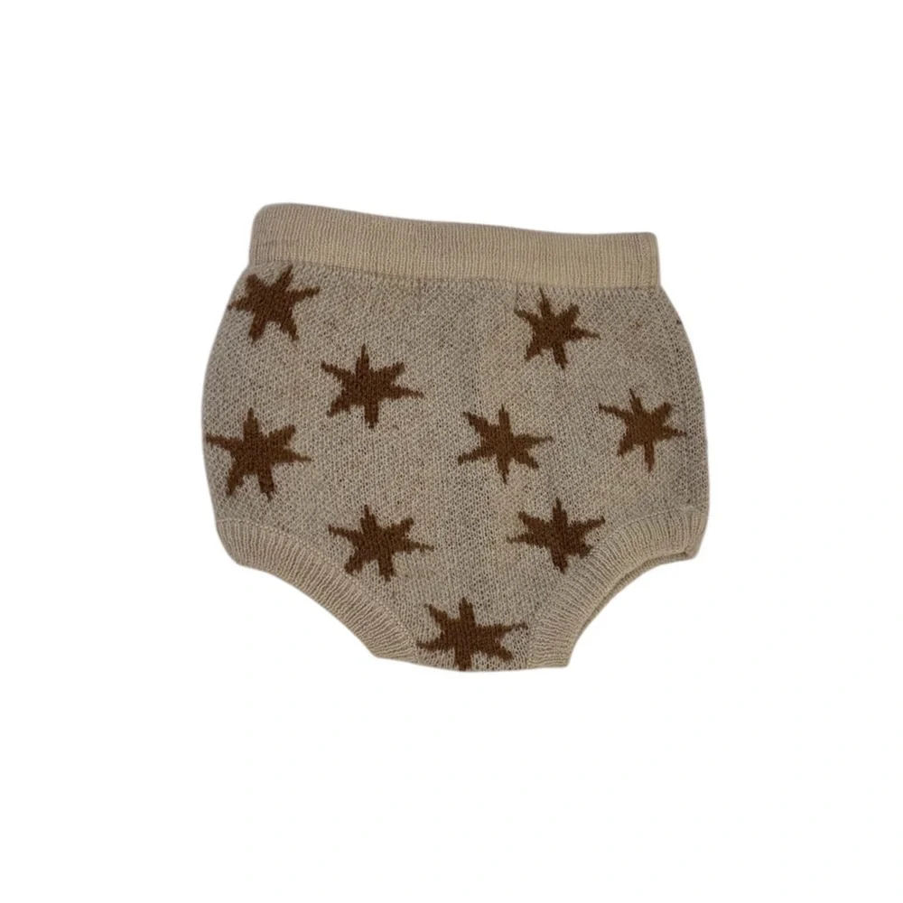 Rylee + Cru Tan Knit Diaper Cover with Brown Stars